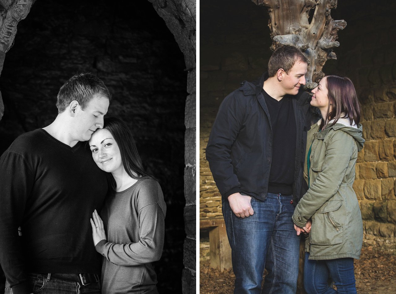 Engagement shoot against stone background