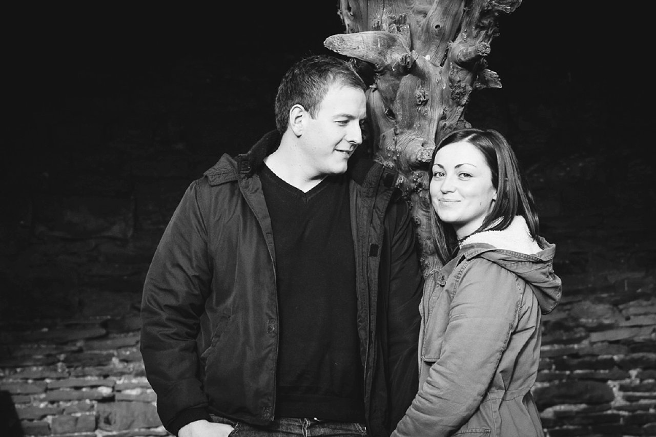 Engagement couple black and white portrait