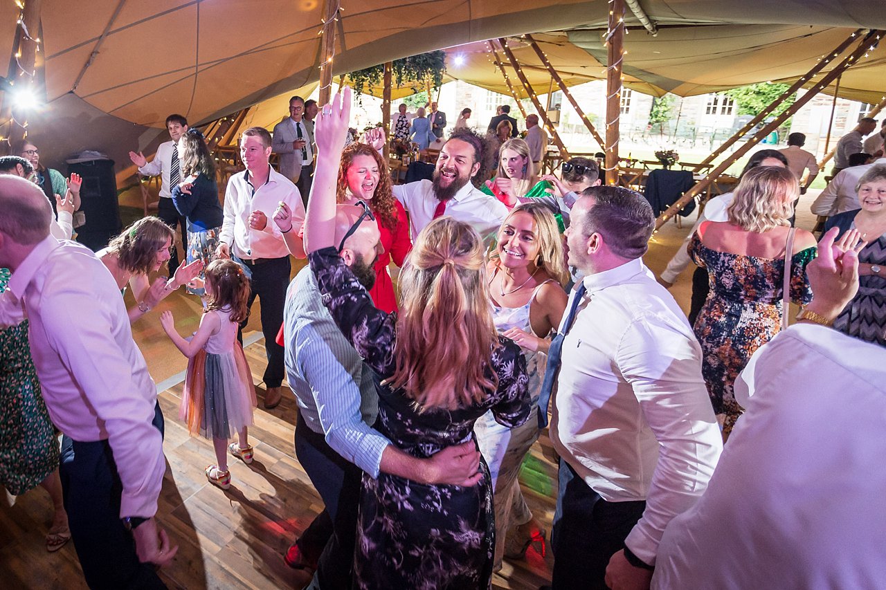 Wedding guests dancing